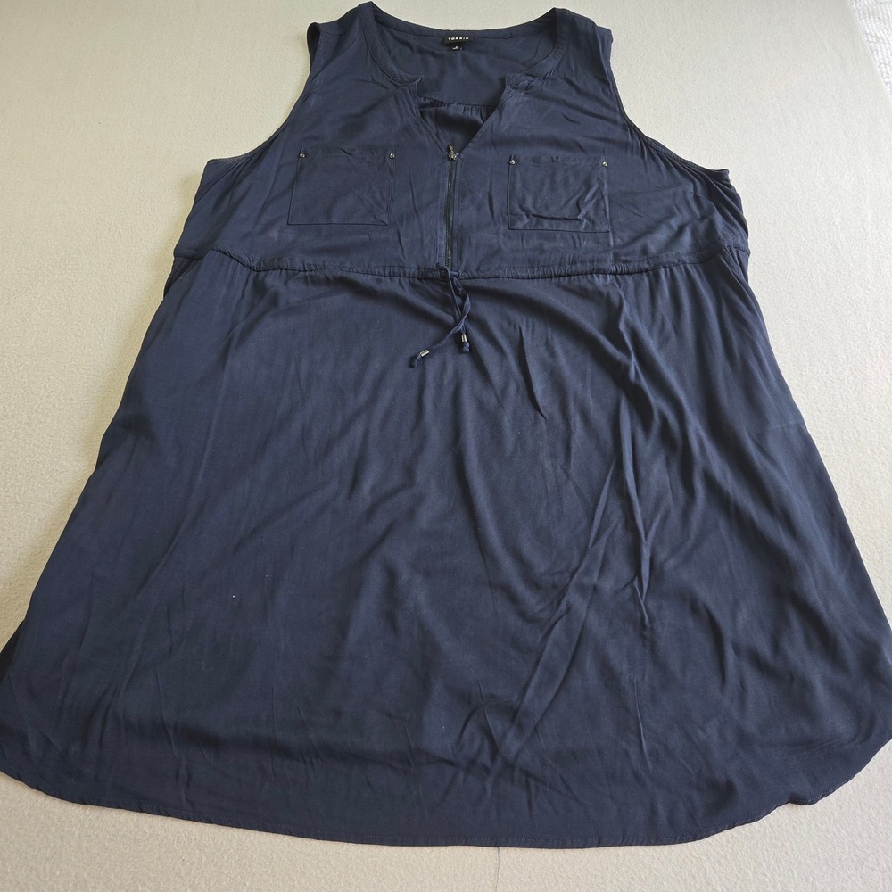 Torrid Dress Womens 4 Navy Blue Sleeveless Zip Drawstring Waist 11428607